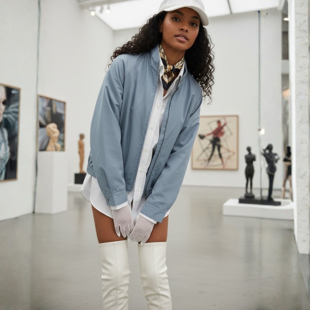 Vintage London Fog Bomber Jacket Blue 80s Clean Girl Aesthetic M/L